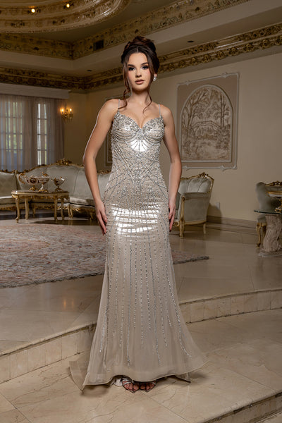 Beaded Corset Evening Gown with Spaghetti Straps Formal Prom & Black Tie Dress by Royal Queen RQ8235
