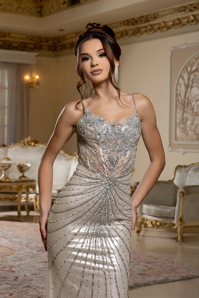 Beaded Spaghetti Strap Mermaid Evening Gown with Illusion Bodice by Royal Queen RQ8236 