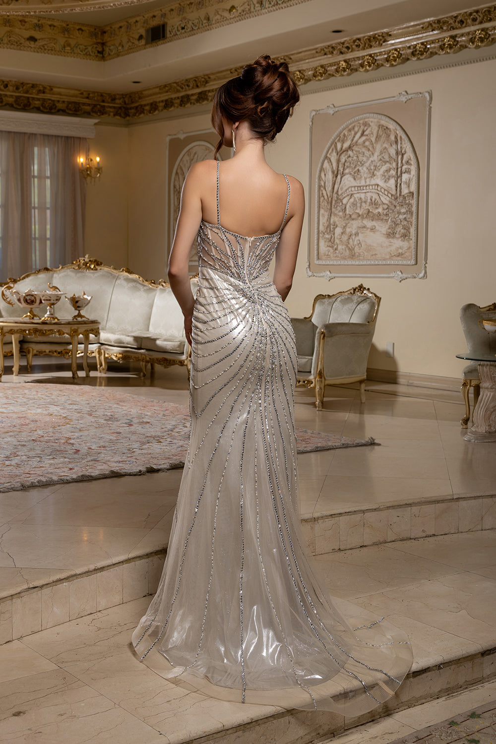 Beaded Spaghetti Strap Mermaid Evening Gown with Illusion Bodice by Royal Queen RQ8236 