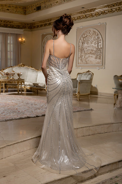 Beaded Spaghetti Strap Mermaid Evening Gown with Illusion Bodice by Royal Queen RQ8236 