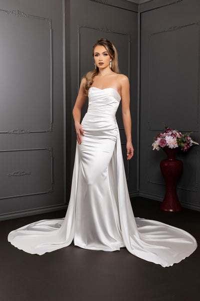 Strapless Sweetheart Pleated Bodice Mermaid Overskirt Wedding Dress by Royal Queen RQ8238