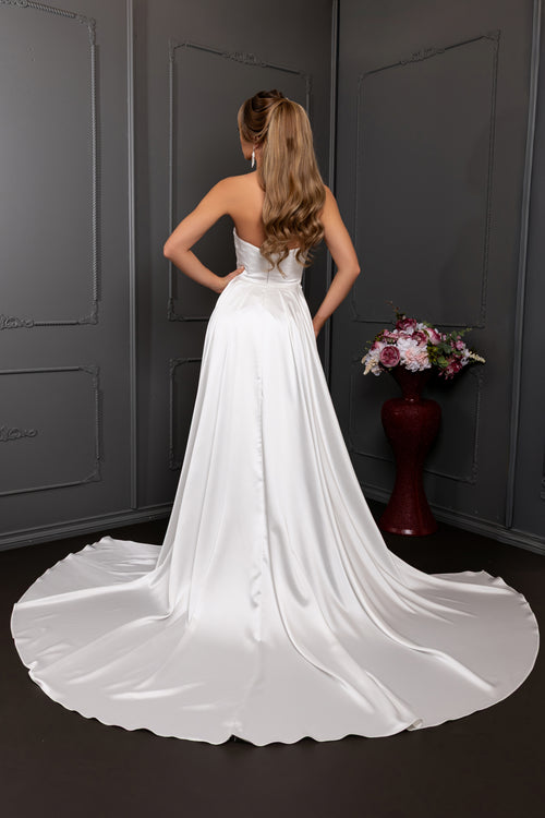 Strapless Sweetheart Pleated Bodice Mermaid Overskirt Wedding Dress by Royal Queen RQ8238