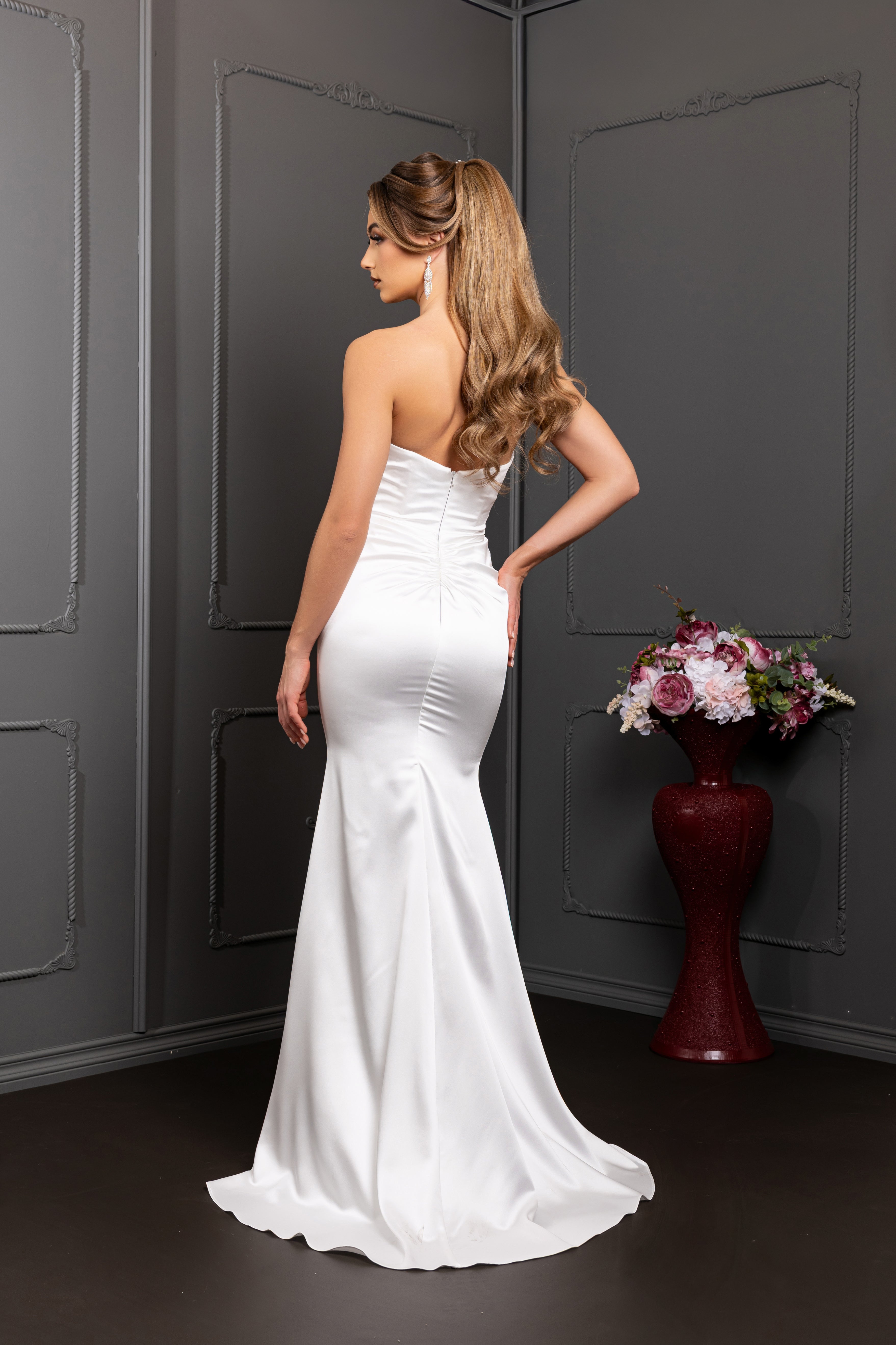 Strapless Sweetheart Pleated Bodice Mermaid Overskirt Wedding Dress by Royal Queen RQ8238