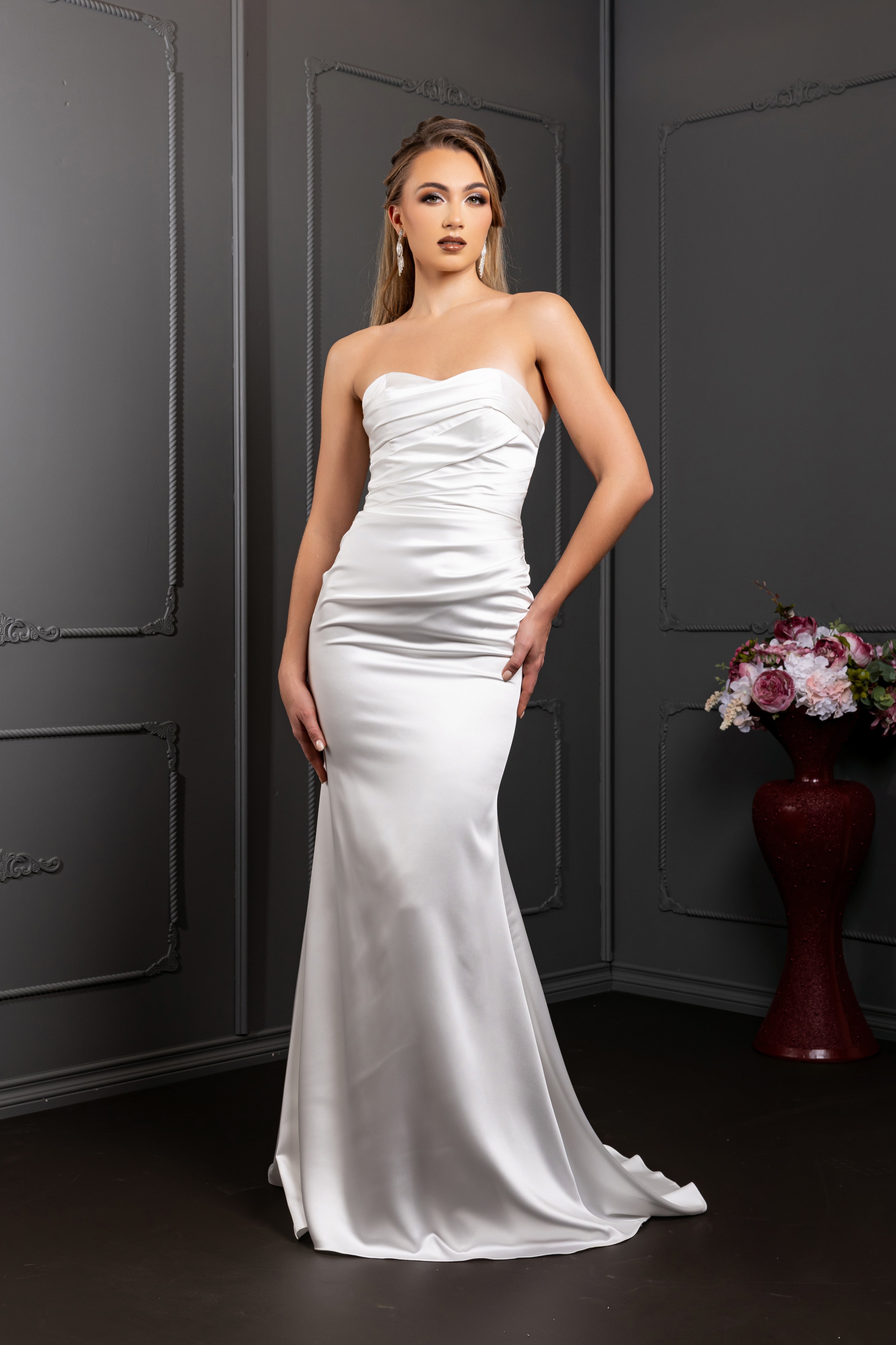 Strapless Sweetheart Pleated Bodice Mermaid Overskirt Wedding Dress by Royal Queen RQ8238