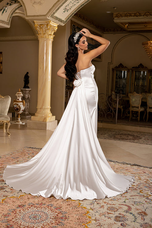 Sleeveless Satin Sheath Wedding Dress with Sweetheart Neckline with Slit by Royal Queen RQ8239