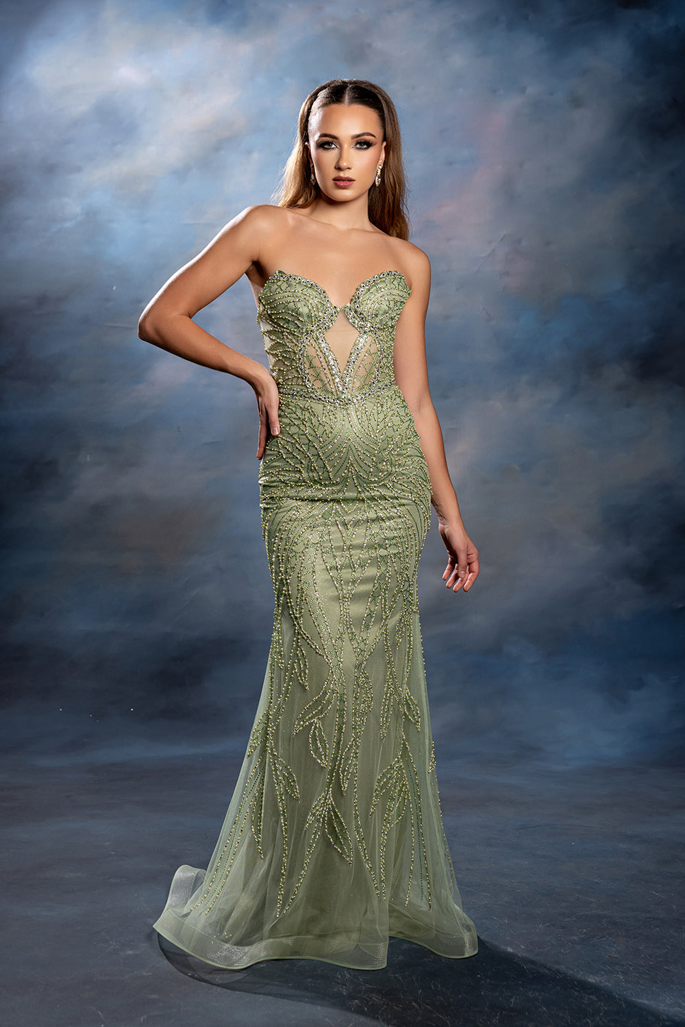 Strapless Sweetheart Corset Allover Beaded Mermaid Floor-Length Prom Dress by Royal Queen RQ8241