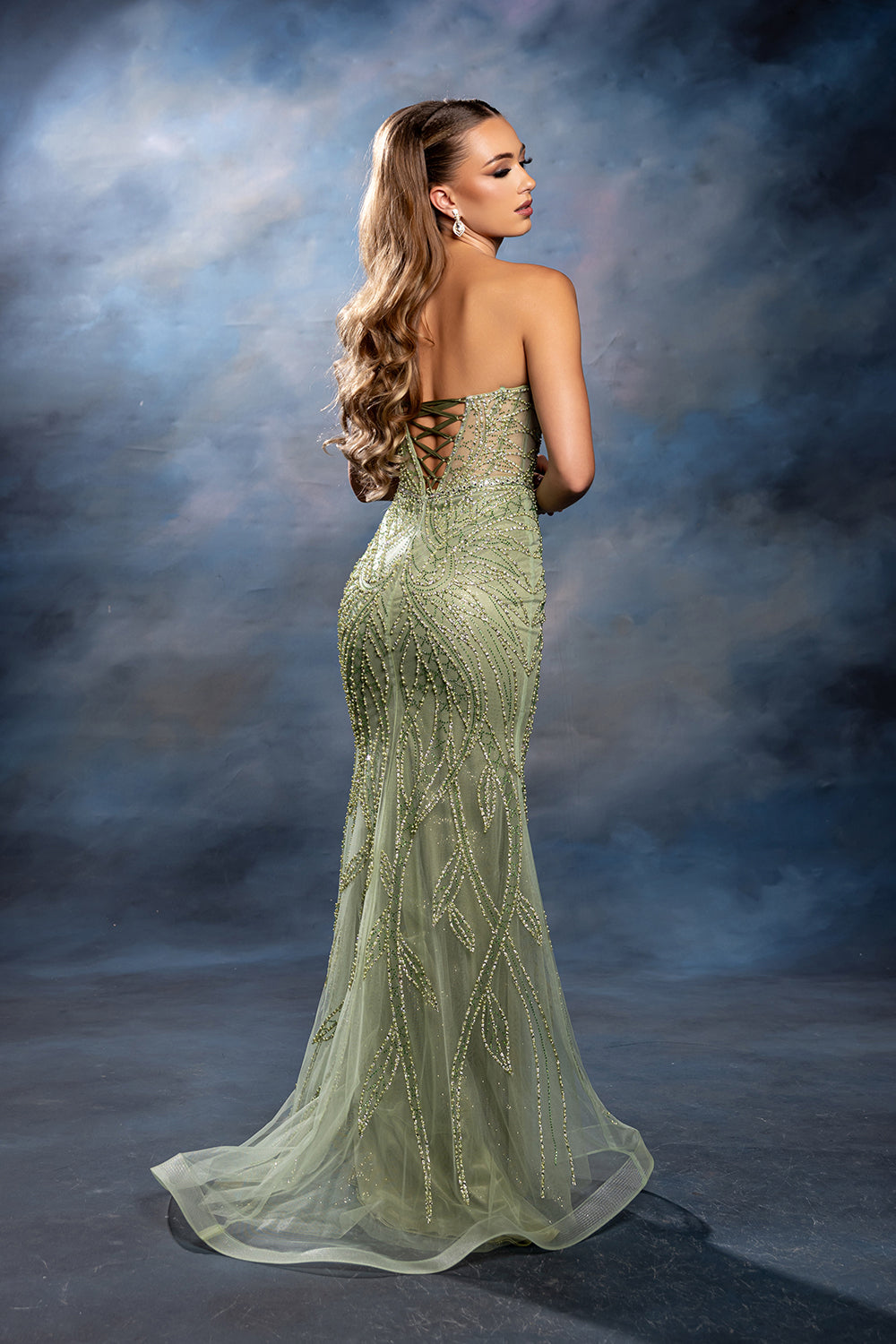 Strapless Sweetheart Corset Allover Beaded Mermaid Floor-Length Prom Dress by Royal Queen RQ8241