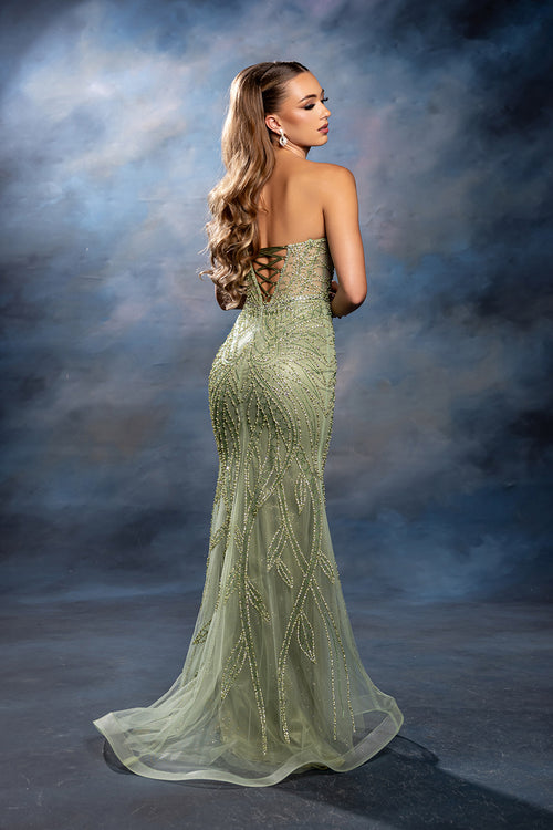 Strapless Sweetheart Corset Allover Beaded Mermaid Floor-Length Prom Dress by Royal Queen RQ8241
