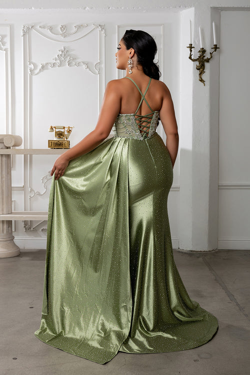 Beaded Corset Satin Prom Dress with Slit & Draped Overskirt by Royal Queen RQ8244