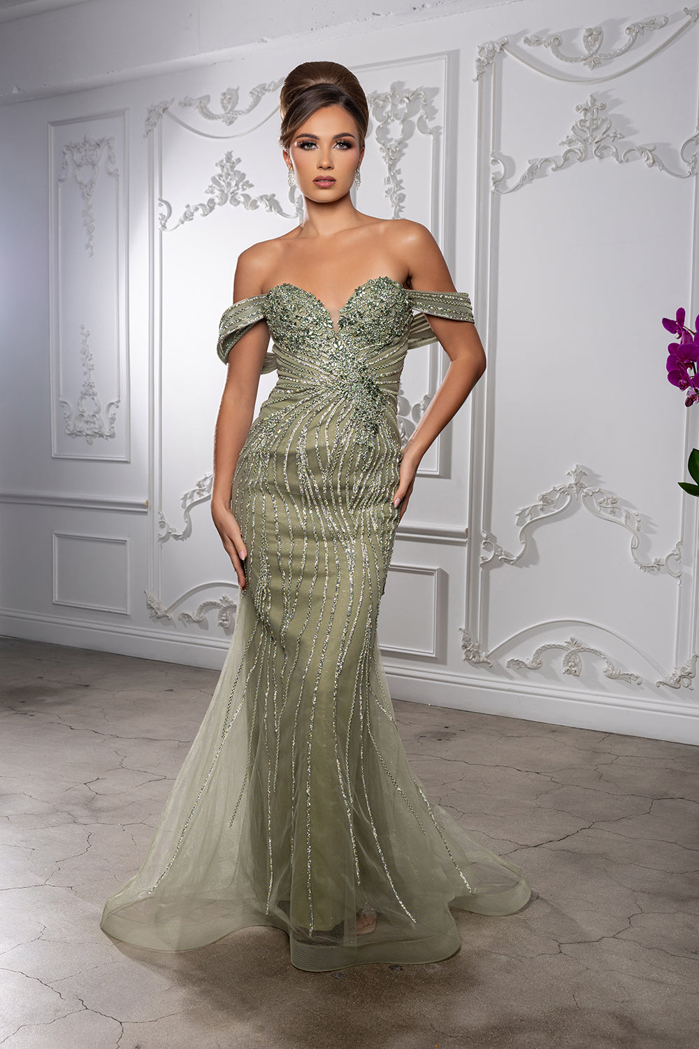 Off-Shoulder Sweetheart Jewel-Encrusted Bodice Glitter Mermaid Prom Dress by Royal Queen RQ8247