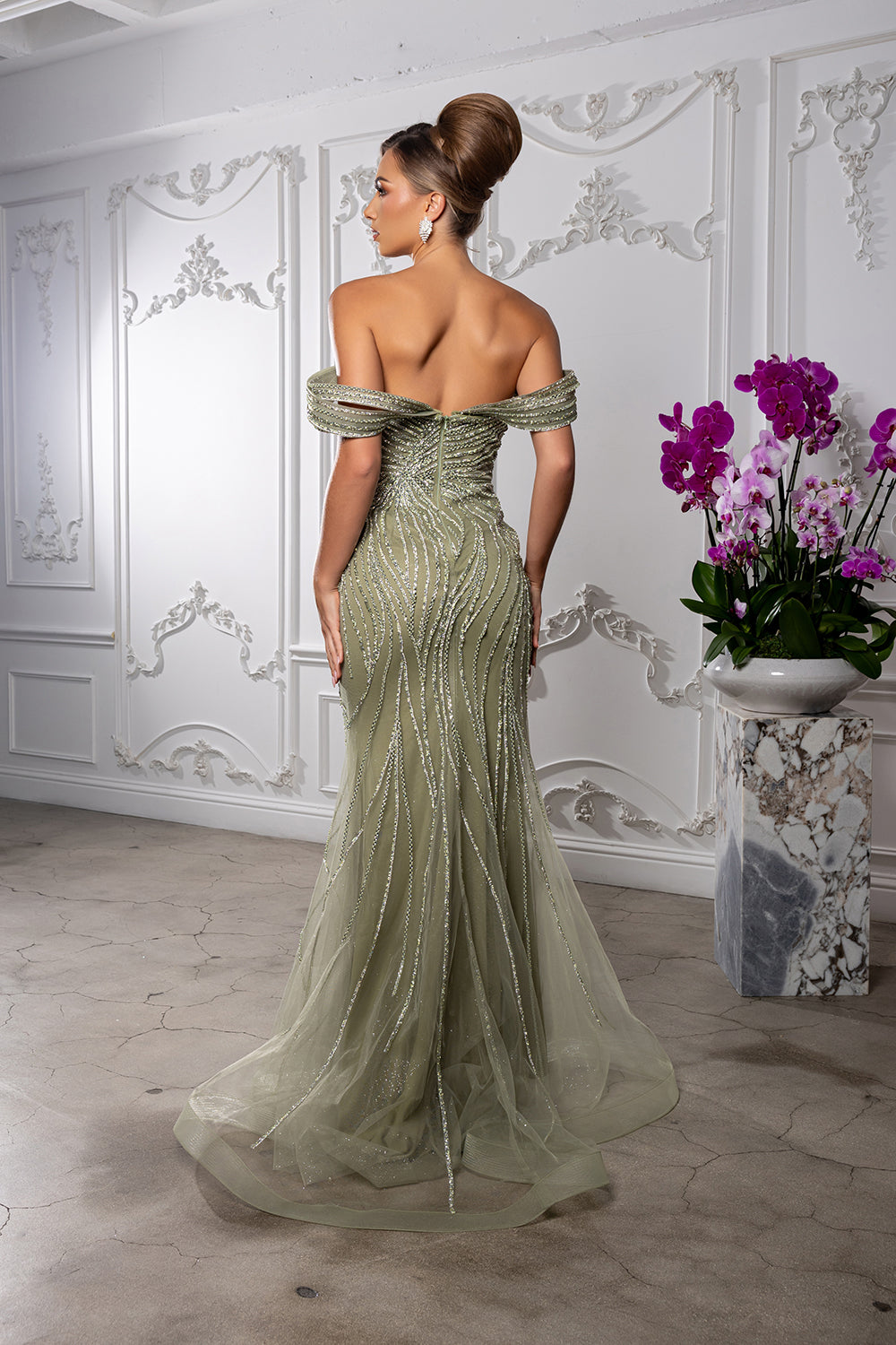 Off-Shoulder Sweetheart Jewel-Encrusted Bodice Glitter Mermaid Prom Dress by Royal Queen RQ8247
