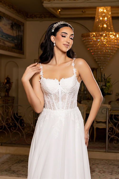 Sweetheart Floral Spaghetti Strap Sheer Lace A-Line Chiffon Wedding Dress by Royal Queen RQ8248