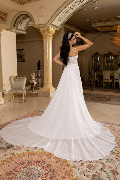 Sweetheart Floral Spaghetti Strap Sheer Lace A-Line Chiffon Wedding Dress by Royal Queen RQ8248