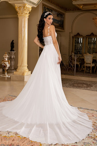 Sweetheart Floral Spaghetti Strap Sheer Lace A-Line Chiffon Wedding Dress by Royal Queen RQ8248