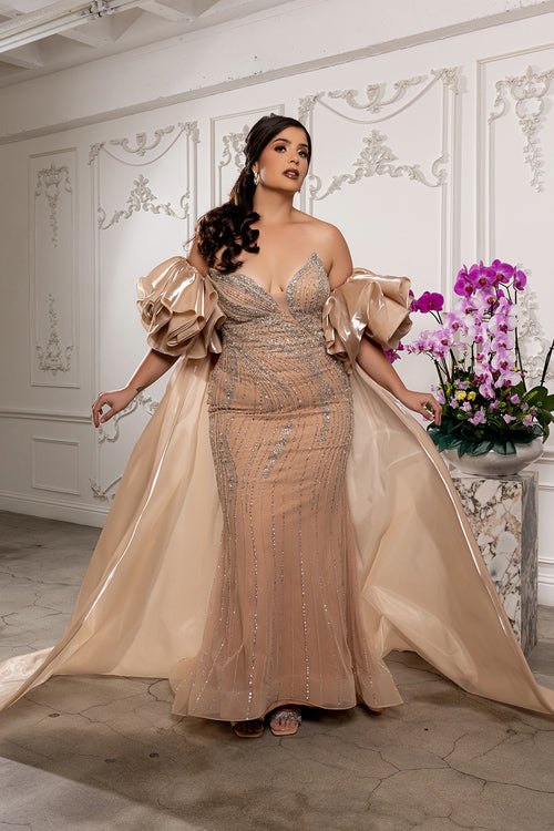 Strapless Deep V-Neck Crystal Beaded Sheath Gown Floor-Length Prom Dress by Royal Queen RQ8250