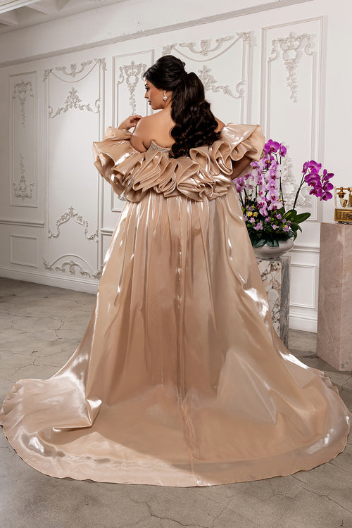 Strapless Deep V-Neck Crystal Beaded Sheath Gown Floor-Length Prom Dress by Royal Queen RQ8250