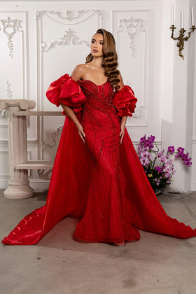Strapless Deep V-Neck Crystal Beaded Sheath Gown Floor-Length Prom Dress by Royal Queen RQ8250