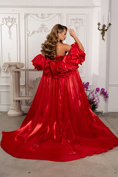 Strapless Deep V-Neck Crystal Beaded Sheath Gown Floor-Length Prom Dress by Royal Queen RQ8250