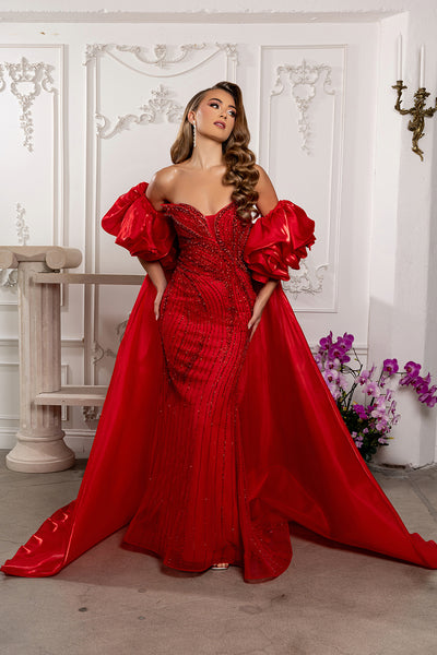 Strapless Deep V-Neck Crystal Beaded Sheath Gown Floor-Length Prom Dress by Royal Queen RQ8250