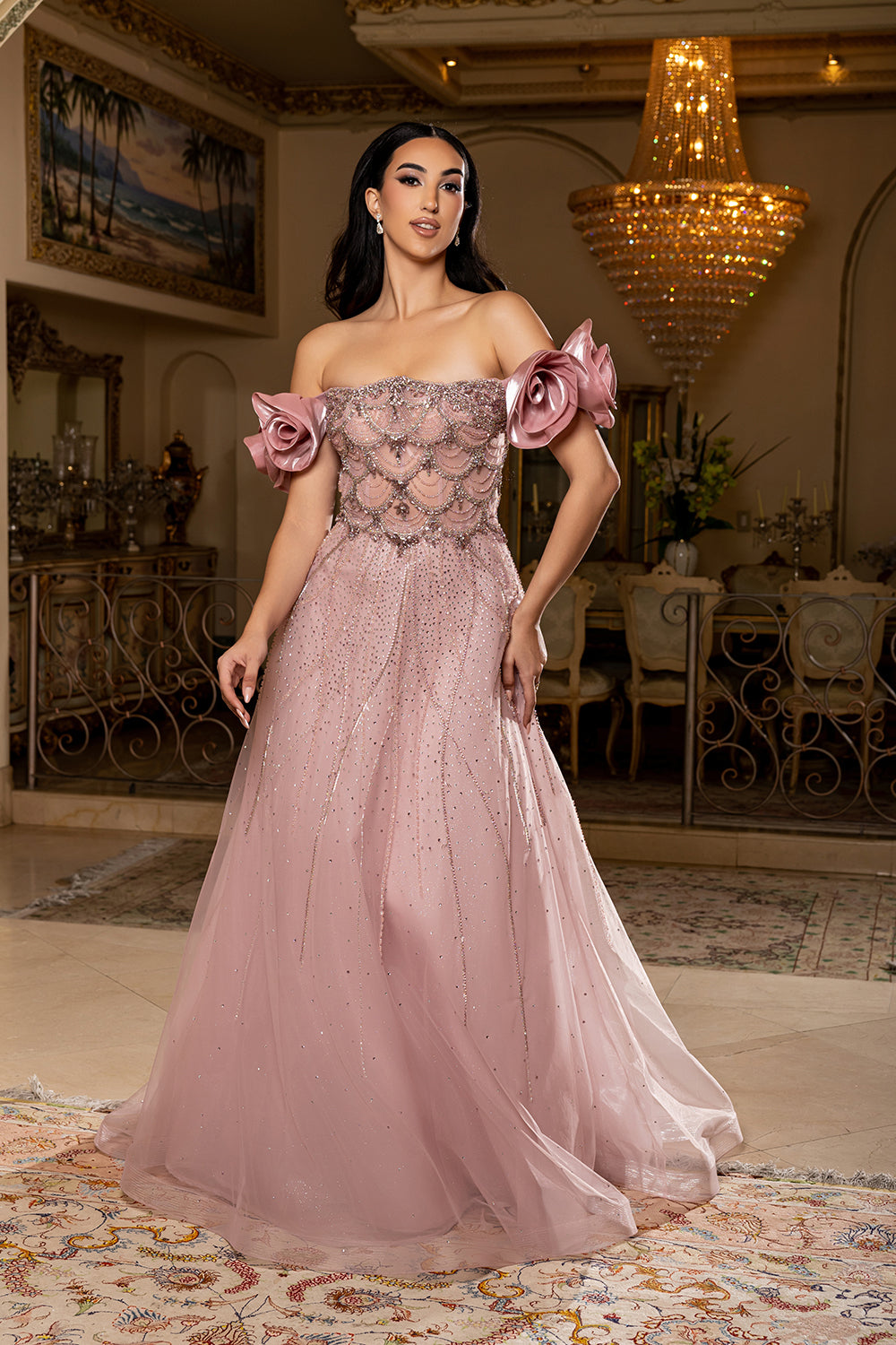 off shoulder rose gold dress Rose Gold Off-Shoulder Sequin Mermaid Gown Elegant Formal Evening Dress