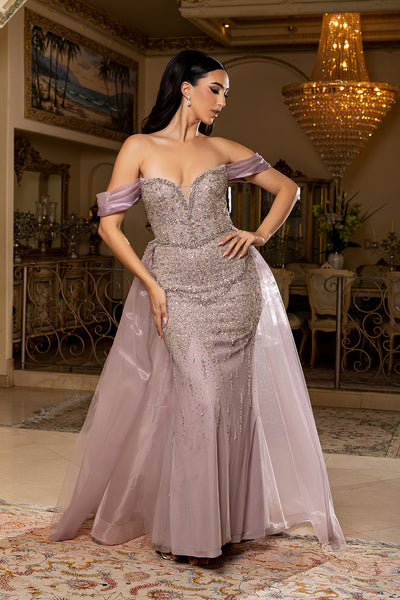 Off-Shoulder Sweetheart Beaded Bodice Mermaid with Overskirt Prom Dress by Royal Queen RQ8263