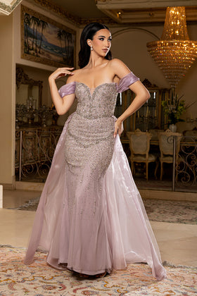 Off-Shoulder Sweetheart Beaded Bodice Mermaid with Overskirt Prom Dress by Royal Queen RQ8263