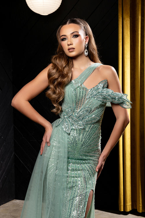 Strapless Sweetheart Beaded Mermaid Gown with One-Shoulder Prom Dress by Royal Queen RQ8264