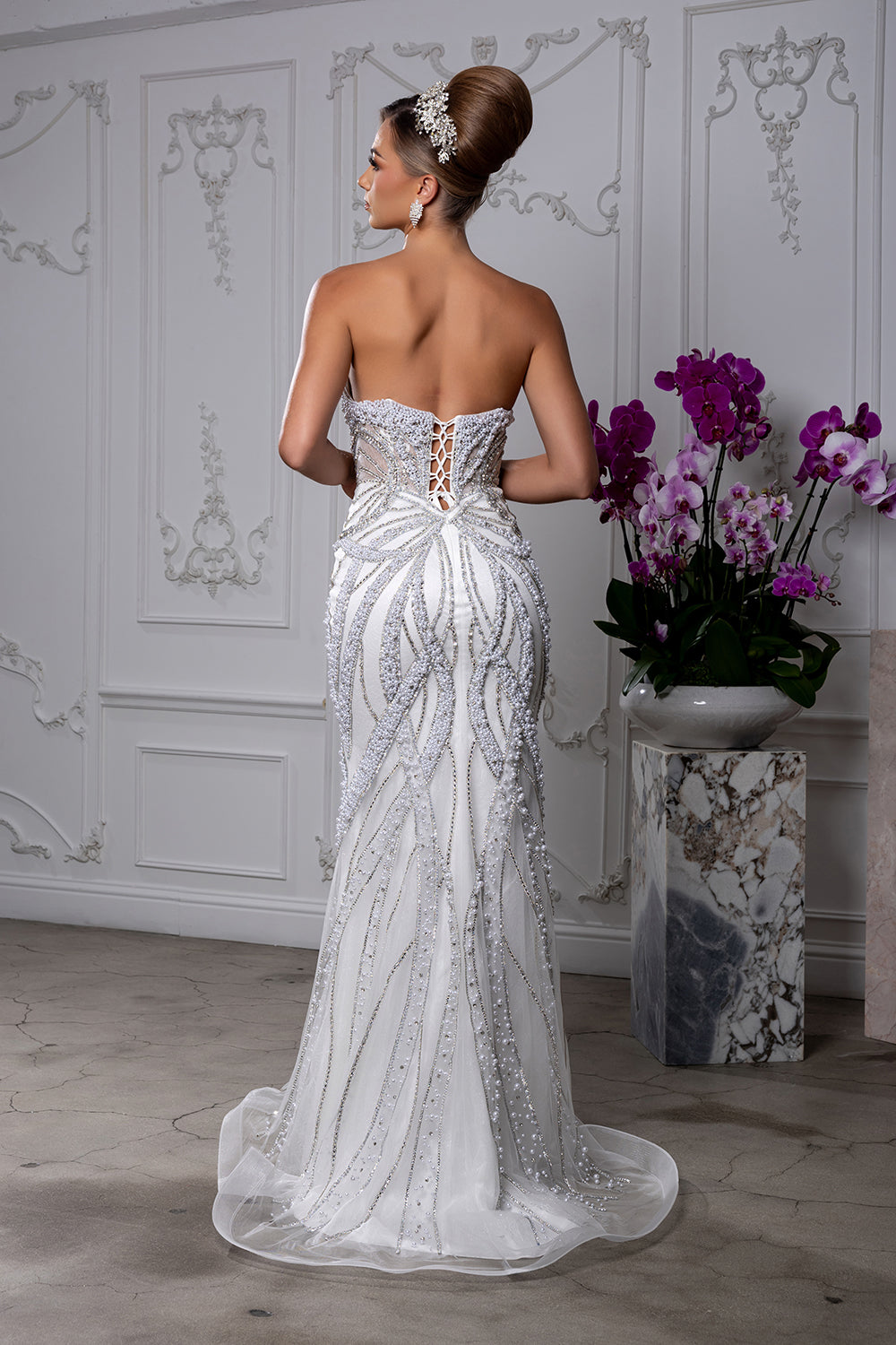 White Strapless Sweetheart Wedding Dress with Illusion Corset Back & Train by Royal Queen RQ8266