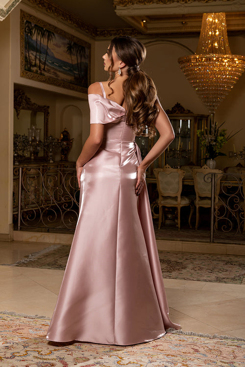 Off-Shoulder Satin A-Line Evening Gown with Crystal Embellishment by Royal Queen RQ8270
