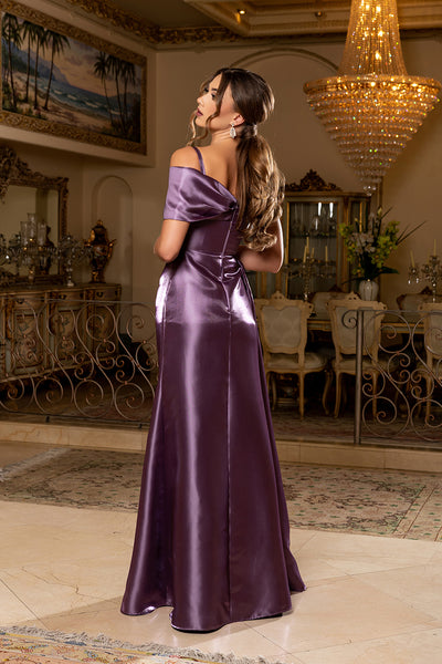 Off-Shoulder Satin A-Line Evening Gown with Crystal Embellishment by Royal Queen RQ8270