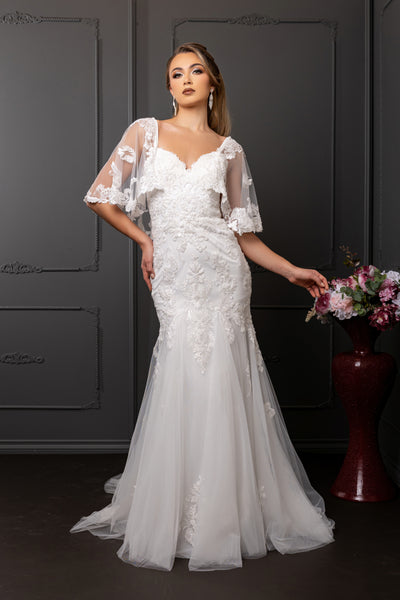 Sweetheart Spaghetti Strap Embroidered Lace Appliqué Mermaid Wedding Gown by Royal Queen RQ8271