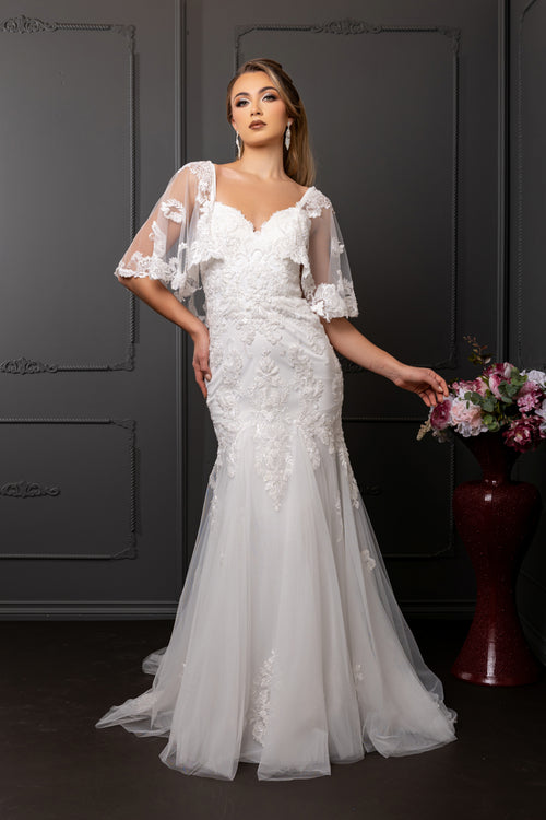Sweetheart Spaghetti Strap Embroidered Lace Appliqué Mermaid Wedding Gown by Royal Queen RQ8271