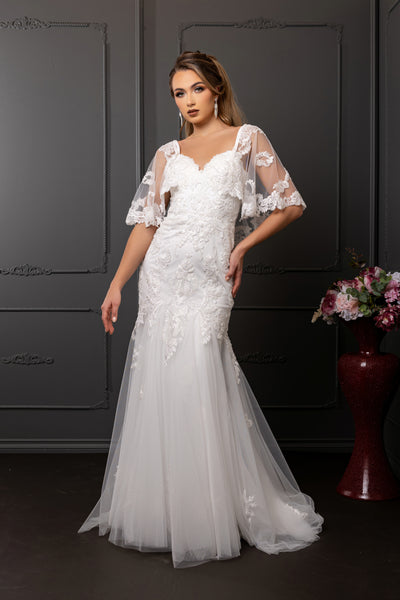 Sweetheart Spaghetti Strap Embroidered Lace Appliqué Mermaid Wedding Gown by Royal Queen RQ8271
