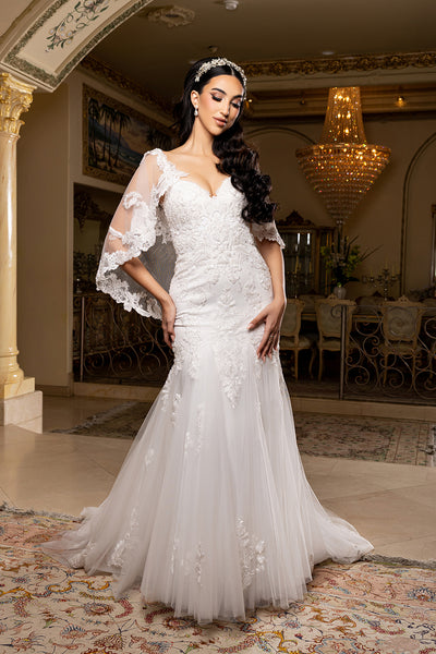 Sweetheart Spaghetti Strap Embroidered Lace Appliqué Mermaid Wedding Gown by Royal Queen RQ8271