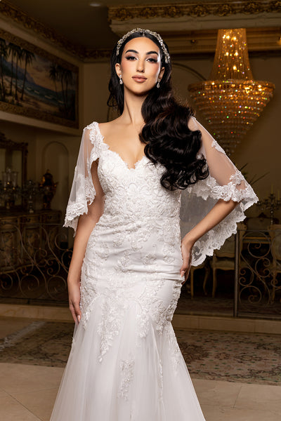 Sweetheart Spaghetti Strap Embroidered Lace Appliqué Mermaid Wedding Gown by Royal Queen RQ8271