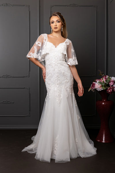 Sweetheart Spaghetti Strap Embroidered Lace Appliqué Mermaid Wedding Gown by Royal Queen RQ8271