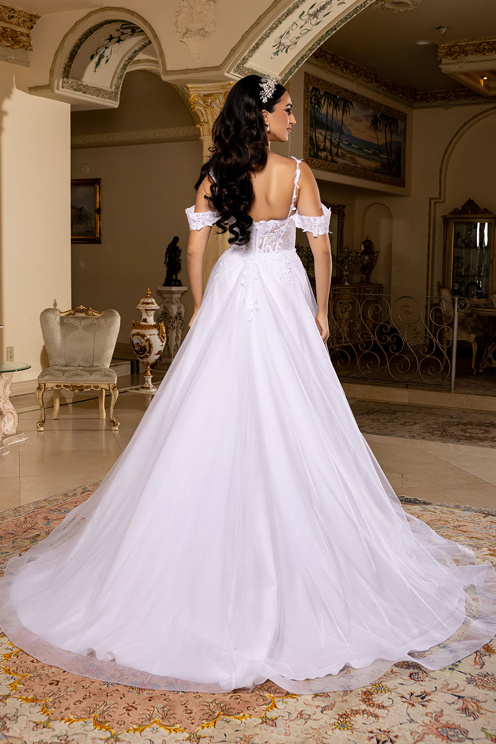 Off-Shoulder Embellished Strap Corset Lace Appliqué A-Line Bridal Gown by Royal Queen RQ8272