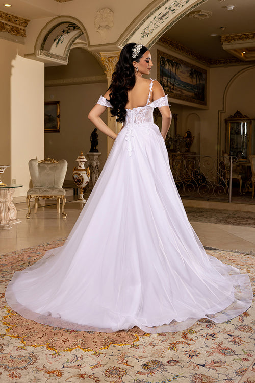 Off-Shoulder Embellished Strap Corset Lace Appliqué A-Line Bridal Gown by Royal Queen RQ8272