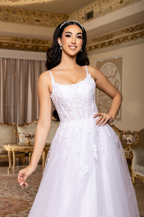 Corset Glitter Tulle 3D Floral Lace Appliqué A-Line Bridal Gown by Royal Queen RQ8273