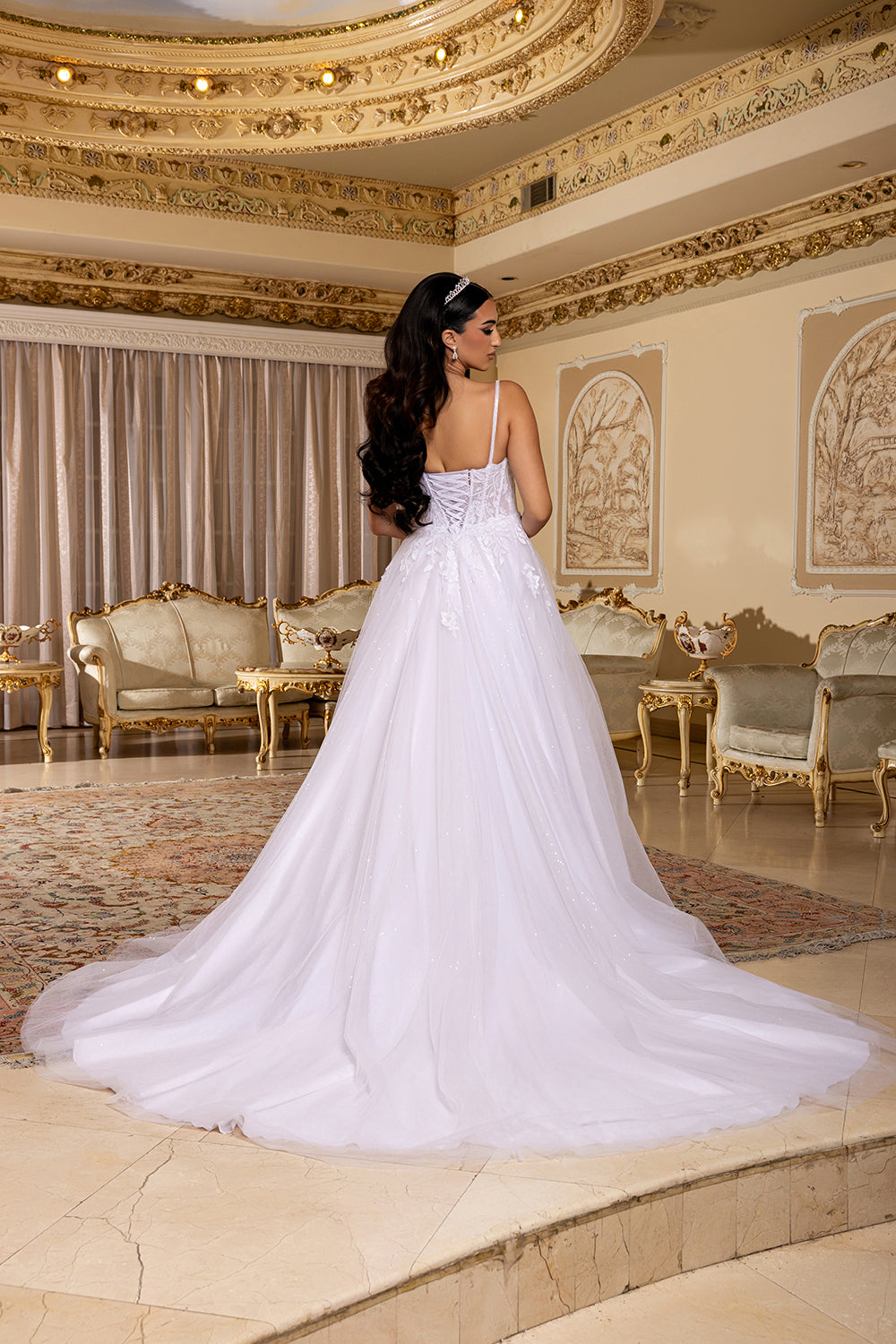 Corset Glitter Tulle 3D Floral Lace Appliqué A-Line Bridal Gown by Royal Queen RQ8273