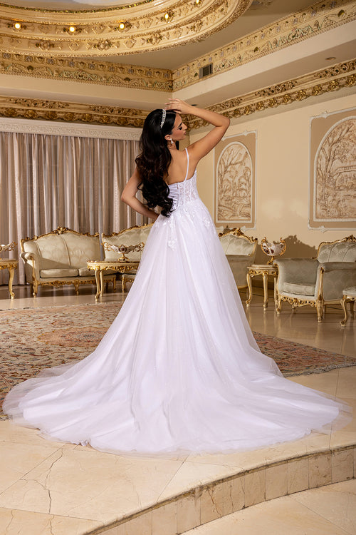 Corset Glitter Tulle 3D Floral Lace Appliqué A-Line Bridal Gown by Royal Queen RQ8273