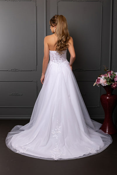 Strapless Illusion Plunging Corset Floral Lace Appliqué A-Line Wedding Gown by Royal Queen RQ8274