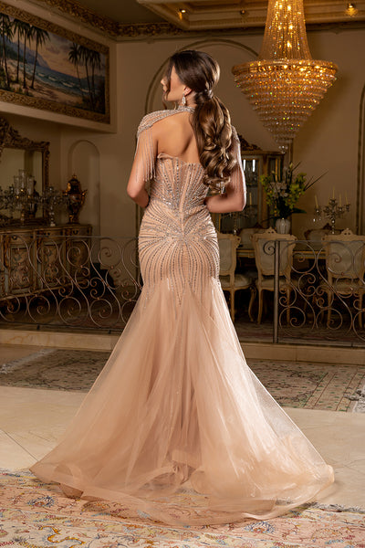 Sweetheart Strapless Crystal Fringe Epaulette All-Over Beaded Mermaid Gown by Royal Queen RQ8276