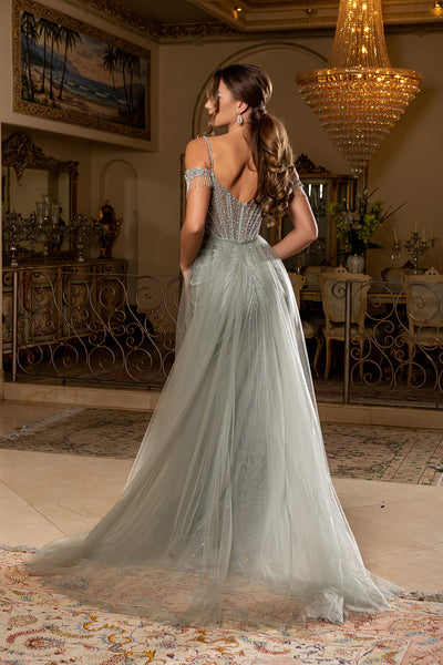 Cold-Shoulder Sweetheart Corset Beaded Fringe Mermaid Detachable Cape by Royal Queen RQ8277