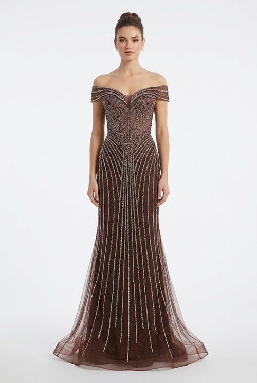 Royal Queen ARMYGREEN Beaded/sequined mesh or tulle overlay Mermaid Long Prom Dress