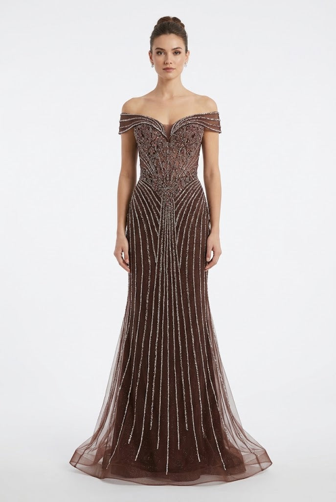 Royal Queen ARMYGREEN Beaded/sequined mesh or tulle overlay Mermaid Long Prom Dress
