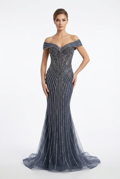 Royal Queen ARMYGREEN Beaded/sequined mesh or tulle overlay Mermaid Long Prom Dress