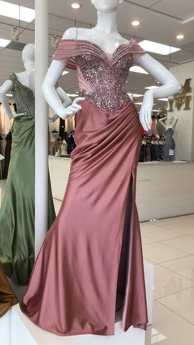 Royal Queen BRONZE Glitter Tulle with Beaded Embroidery Sheath Long Prom Dress
