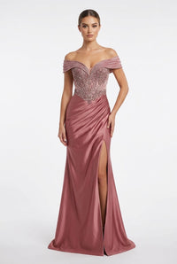 Royal Queen BRONZE Glitter Tulle with Beaded Embroidery Sheath Long Prom Dress