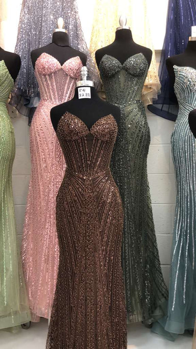 Beaded Sequin Mermaid Dress Sweetheart Corset Evening Gown with Lace-Up Back by Royal Queen RQ8288